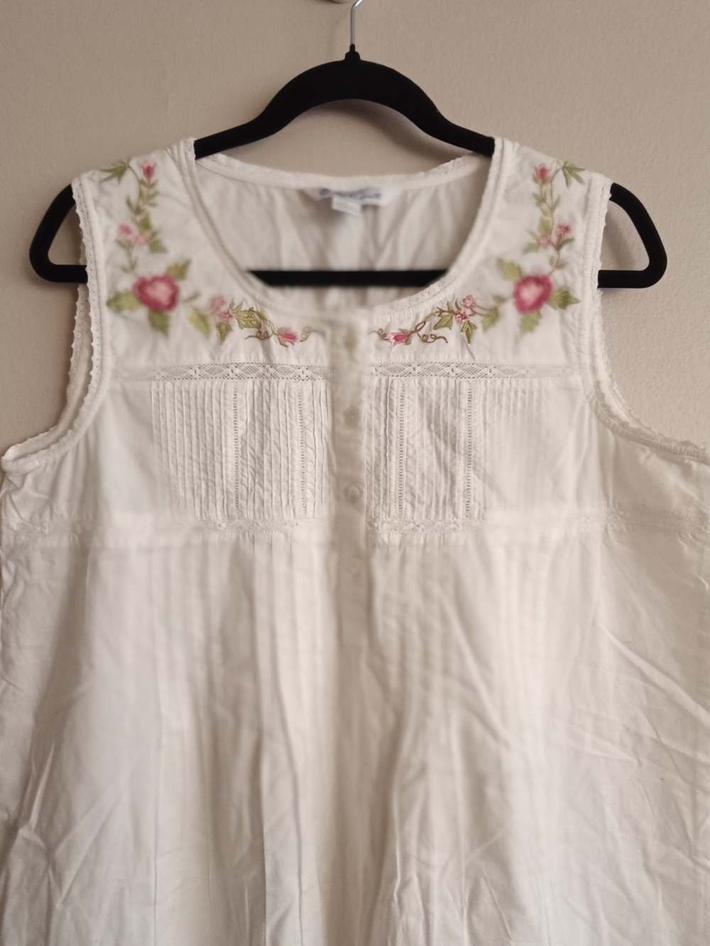 April Cornell Vintage White Cotton Embroidered Maxi Nightgown L Boho Coastal - Picture 2 of 14